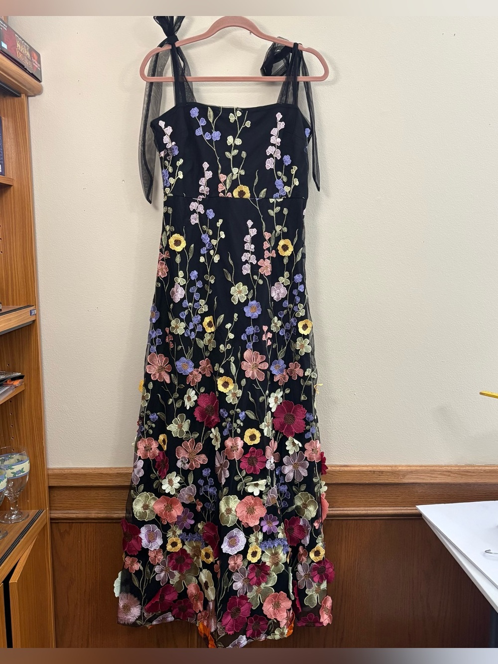 Lulu's Black Maxi Dress with Multicolor Floral Embroidery